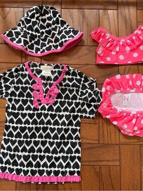 Pottery Barn Kids Swim Coverup w Hat and Two Piece Bikini 12-18 months